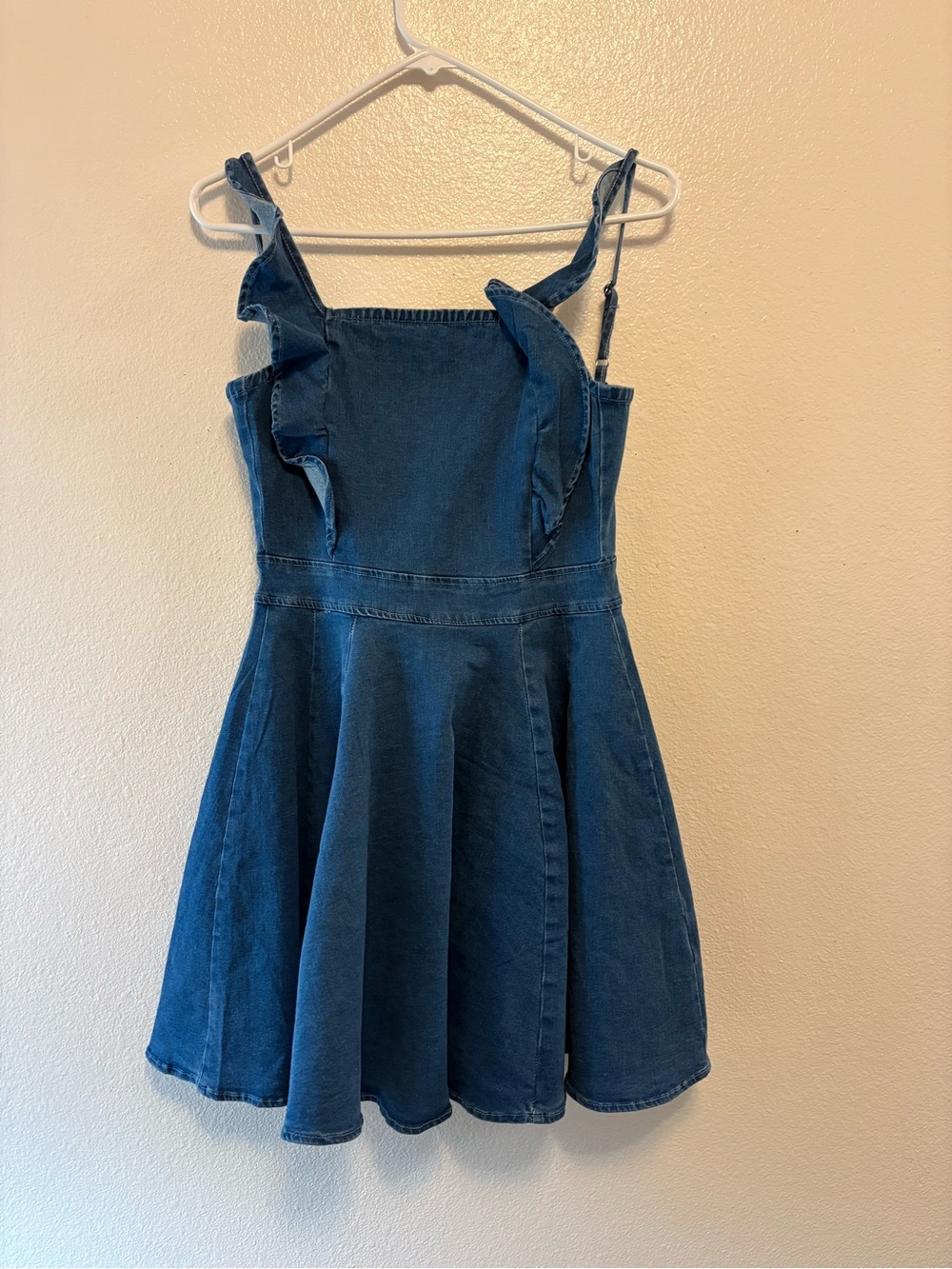 Denim&Co Blue Ruffle Strap A-Line Denim Dress